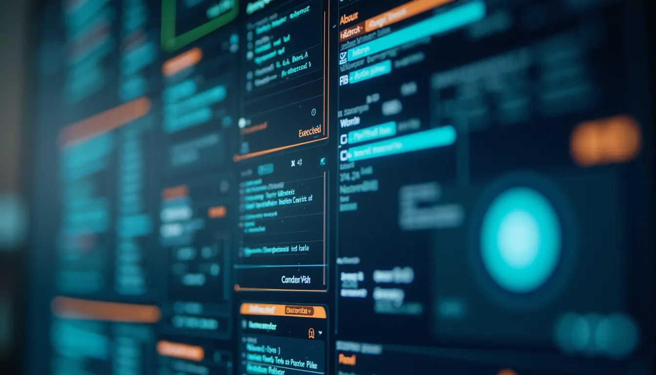 Close-up view of a futuristic AI interface showing workflow automation and task execution