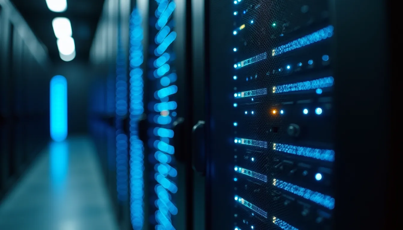 Close-up view of a server rack with blinking lights representing self-hosted automation infrastructure