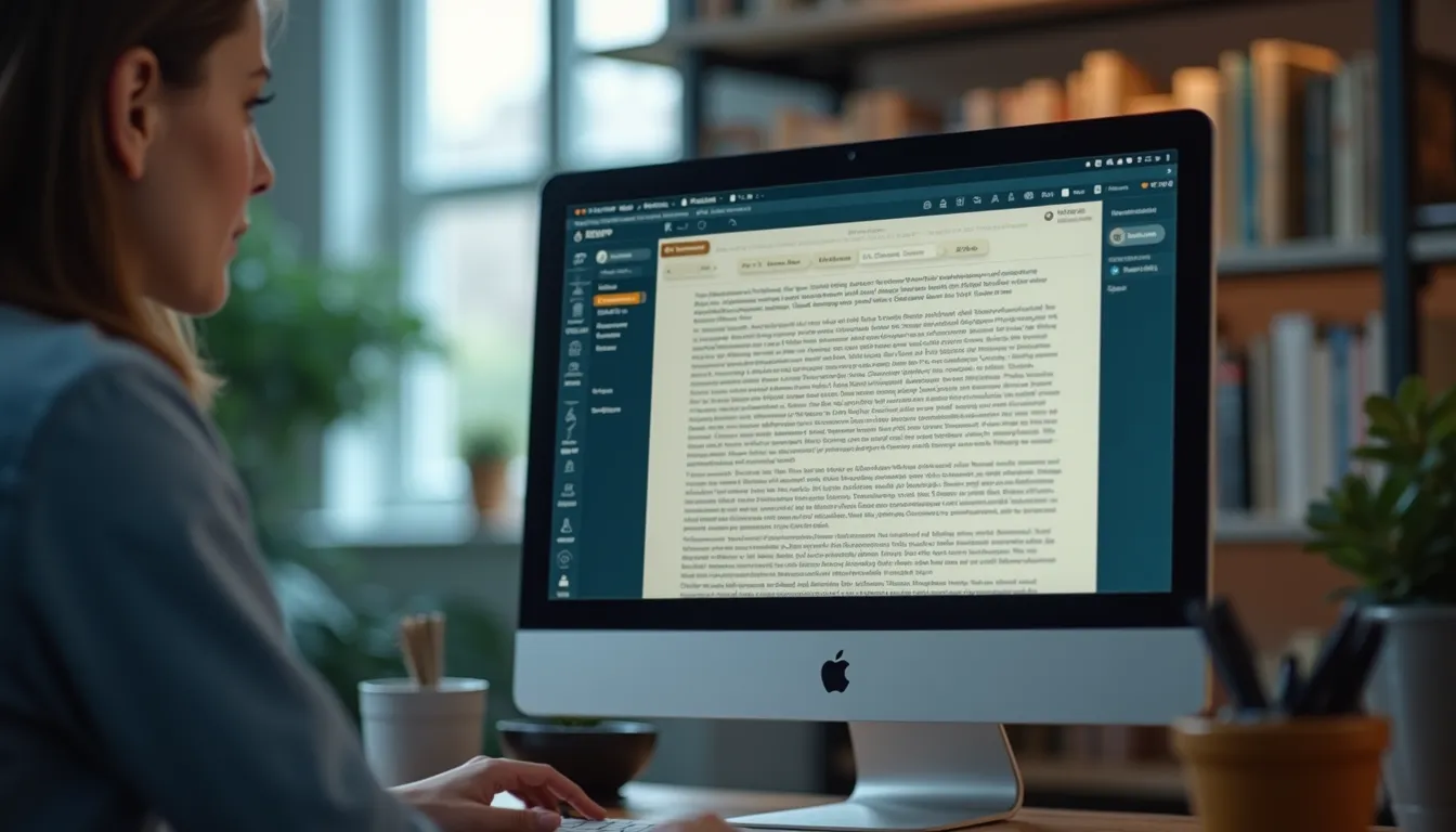 Eye-level view of a computer screen displaying a semantic search interface with historical legal documents